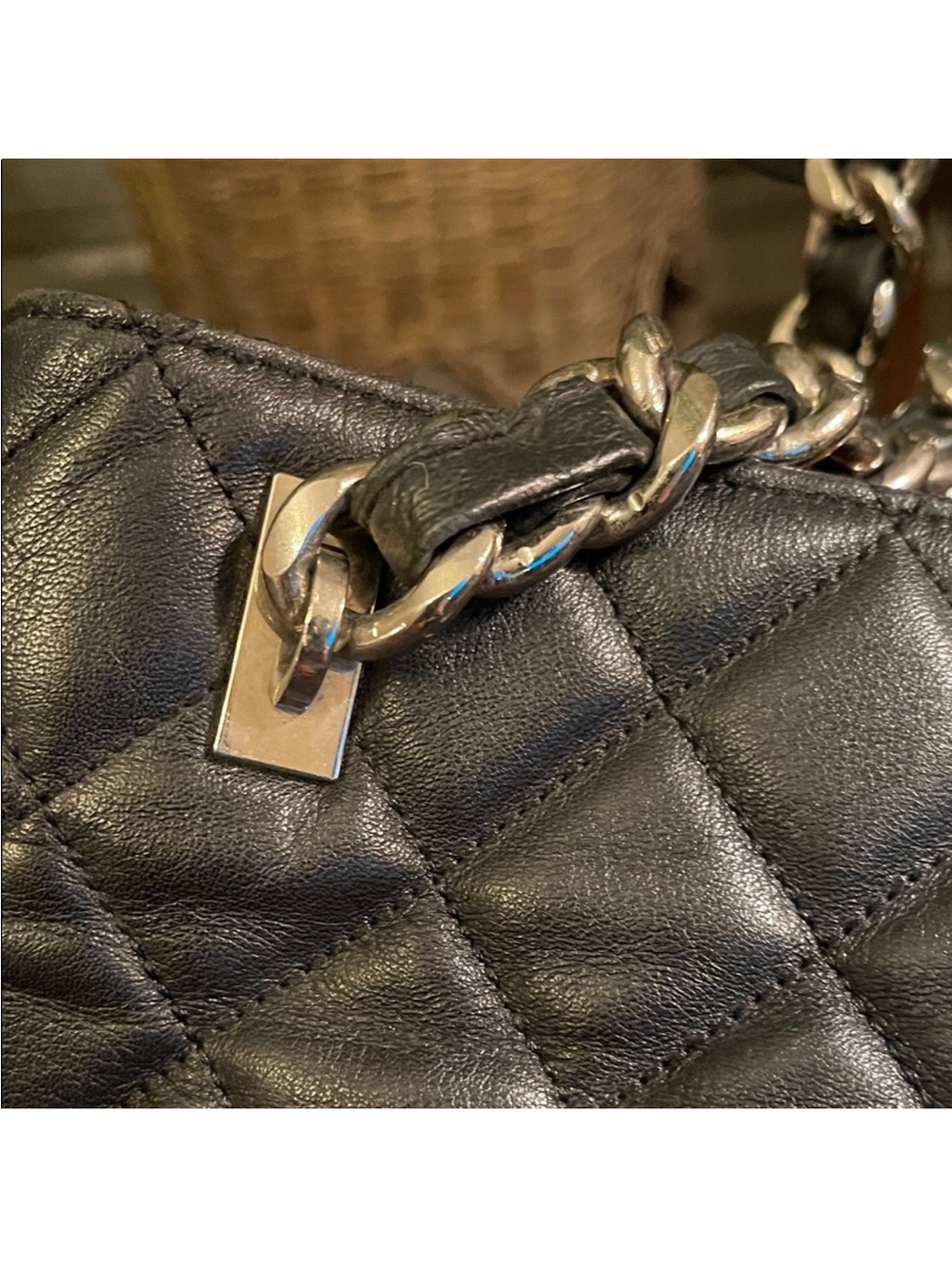 CC Shoulder Travel Bag - Black Quilted with Silver Accents High Quality Fashion - Picture 6 of 16